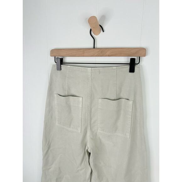 Zara Gold Button Cropped Wide Leg Jeans Womens Size 2 Cream Khaki Sailor Denim - Picture 7 of 9